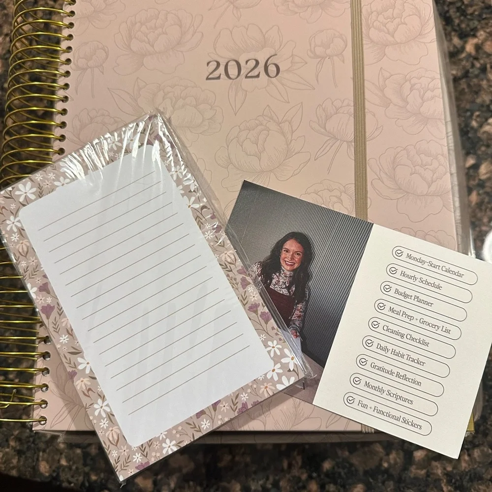 Floral 2026 Planner with Gold Spiral Binding